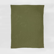 The in2green Basketweave Throw Blanket, olive green and rectangular with a subtle checkered knit from sustainable recycled yarns, is laid flat on a white background.