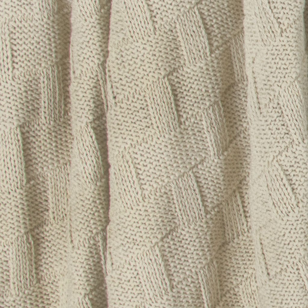 Close-up of a beige knitted fabric with a checkerboard texture, crafted from sustainable recycled yarns—a detail of the in2green Basketweave Throw Blanket.