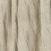 Close-up of a beige knitted fabric with a checkerboard texture, crafted from sustainable recycled yarns—a detail of the in2green Basketweave Throw Blanket.