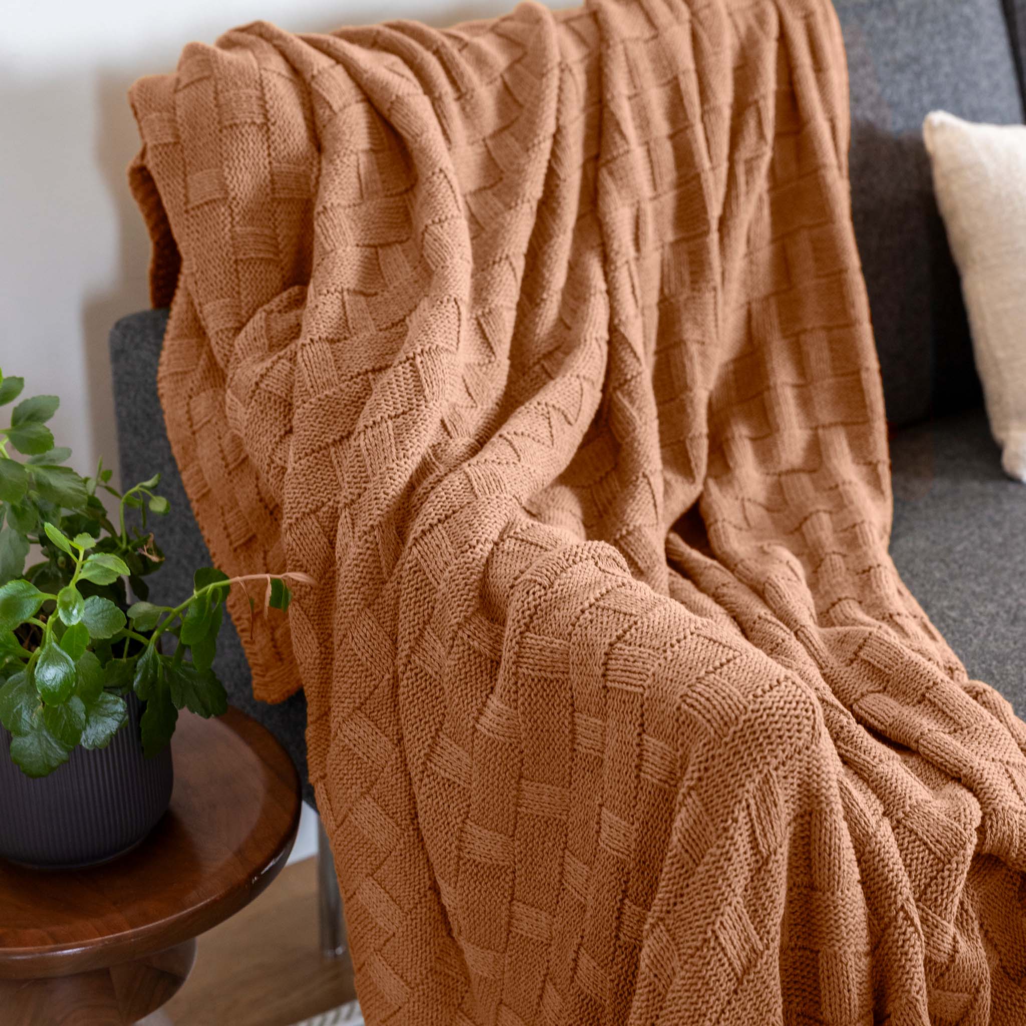Textured Sustainable Knit Throw Blanket - Basketweave