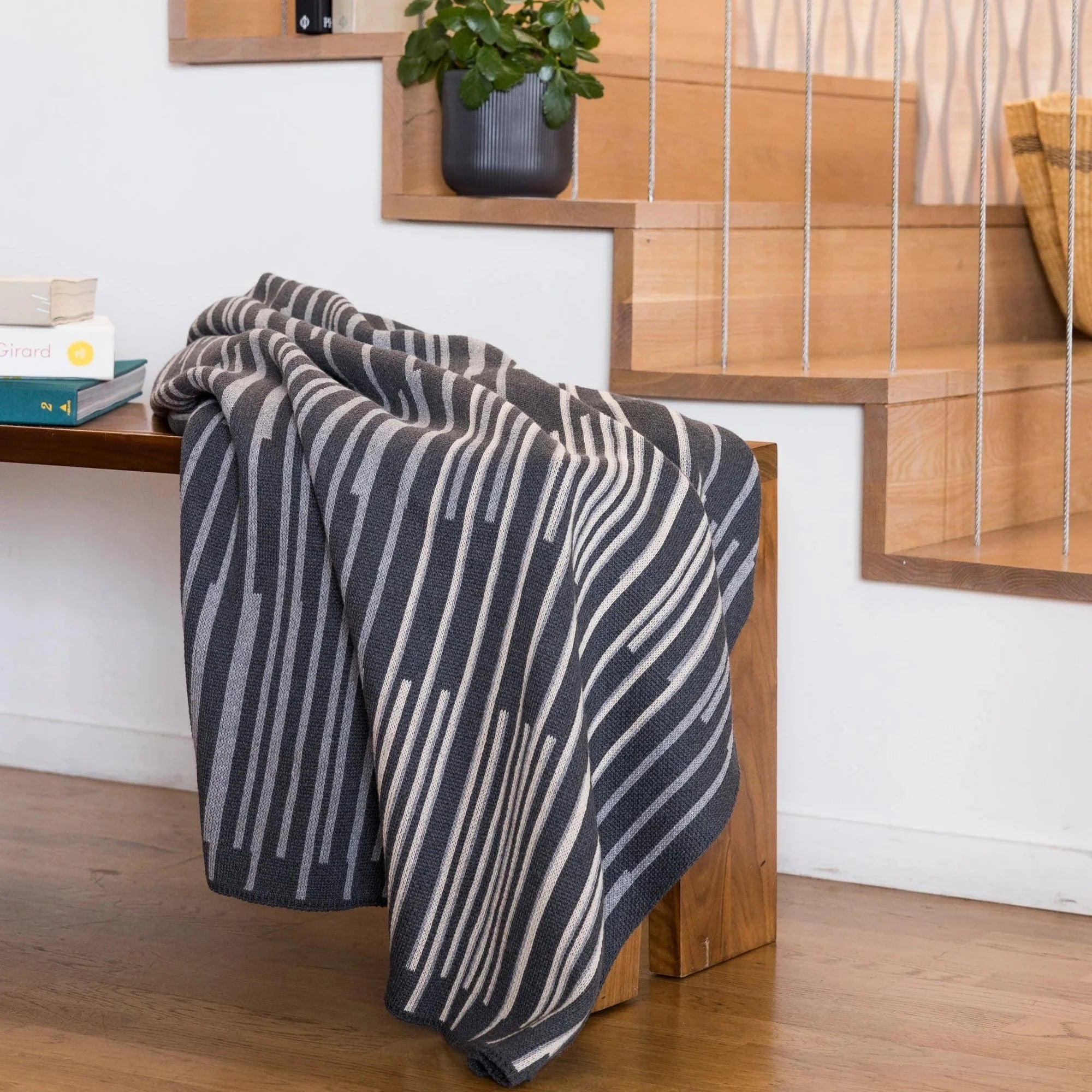 Cotton Sustainable Knit Striped Throw Blanket - Washed by Jill Malek