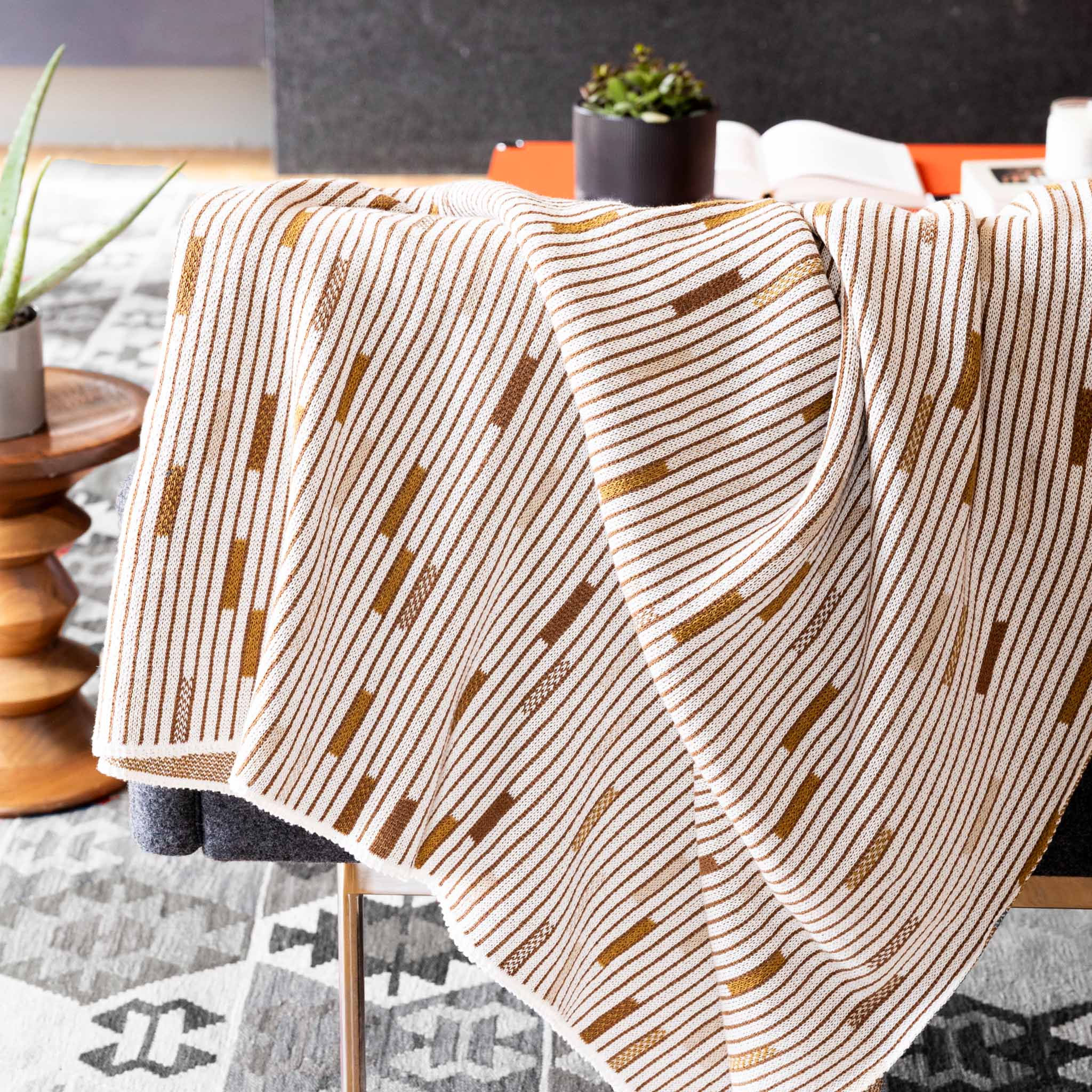 Cotton Sustainable Knit Striped | Geometric Throw Blanket - Matrix by Elodie Blanchard