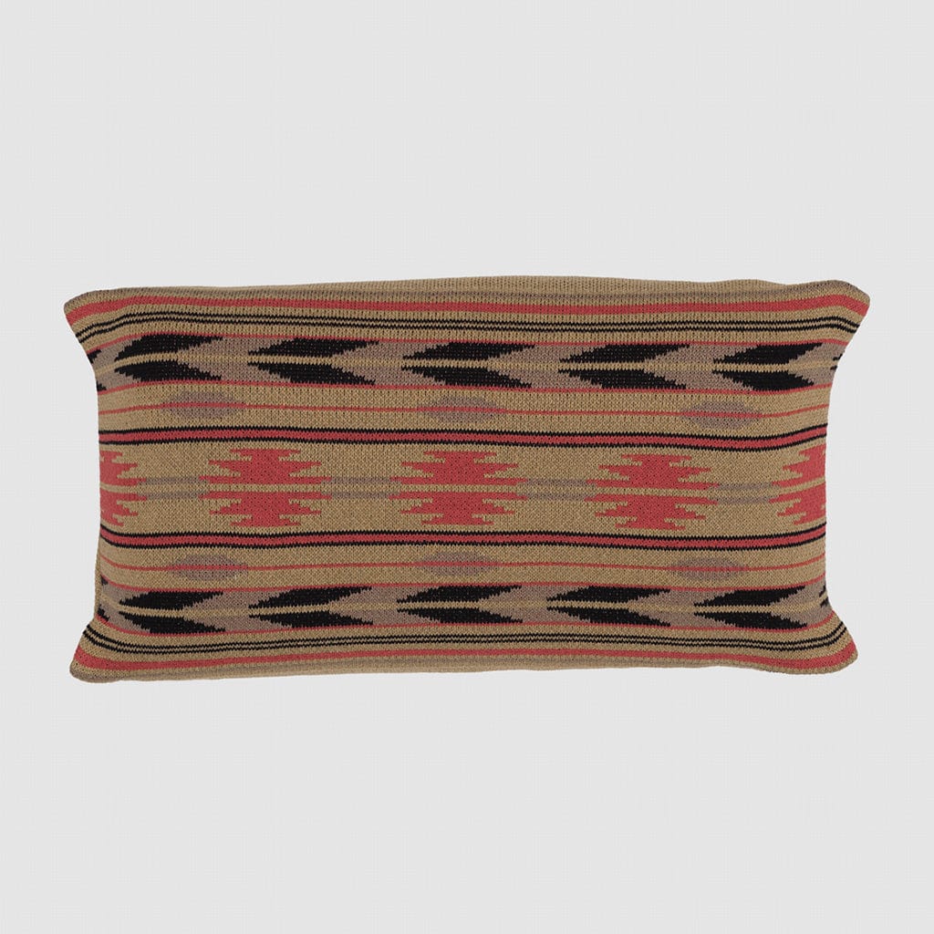 The Star Gaze Pillow by in2green is a rectangular lumbar pillow with a Southwestern-inspired design in tan, black, and red, crafted from recycled cotton for a stylish, eco-friendly touch.