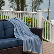 Indoor | Outdoor Sustainable Knit Chevron Throw Blanket - Poly Herringbone Edge