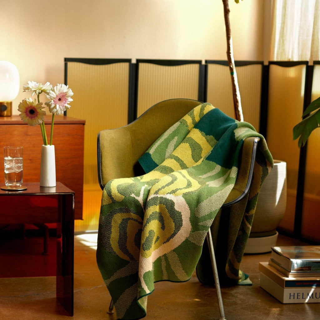 Cotton Sustainable Knit Floral Throw Blanket - Floréal 7 by E.A. Seguy