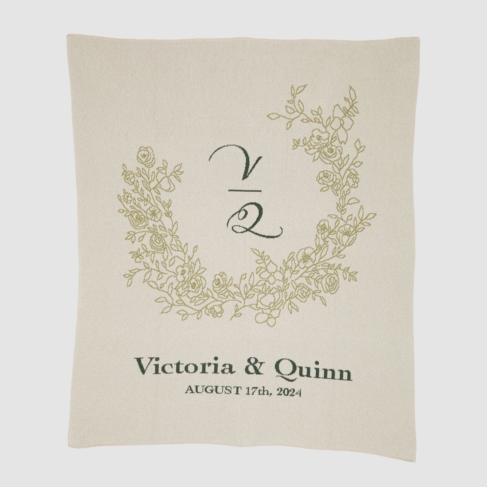 Custom Personalized Wedding Sustainable Knit Throw Blanket Floral Cr
