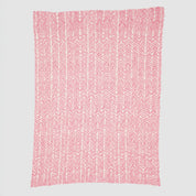 Introducing the In2Green Warrior Throw Blanket Pink: a cozy knitted blanket featuring a pink and white herringbone pattern. Designed for comfort, it offers warmth and support during chemotherapy sessions, symbolizing hope for breast cancer warriors.