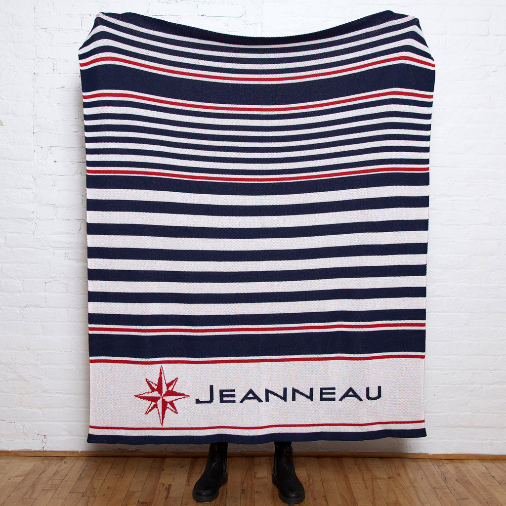 Personalized Nautical Stripes Throw Blanket