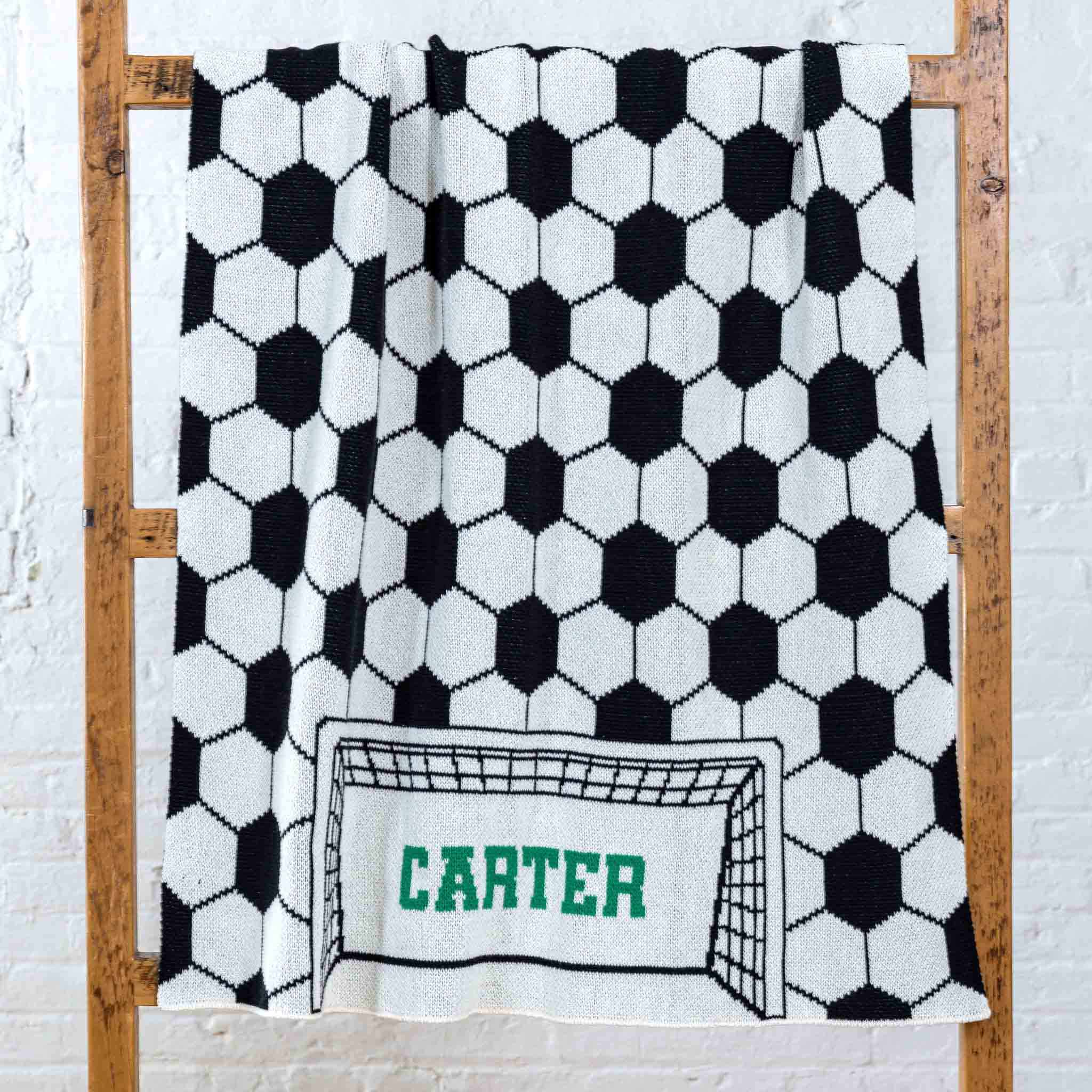 in2green Eco Baby Throws Baby Personalized Soccer Goal - Cotton Sustainable Knit Graphic | Patterned Blanket 601570195006 CTM-BSG1