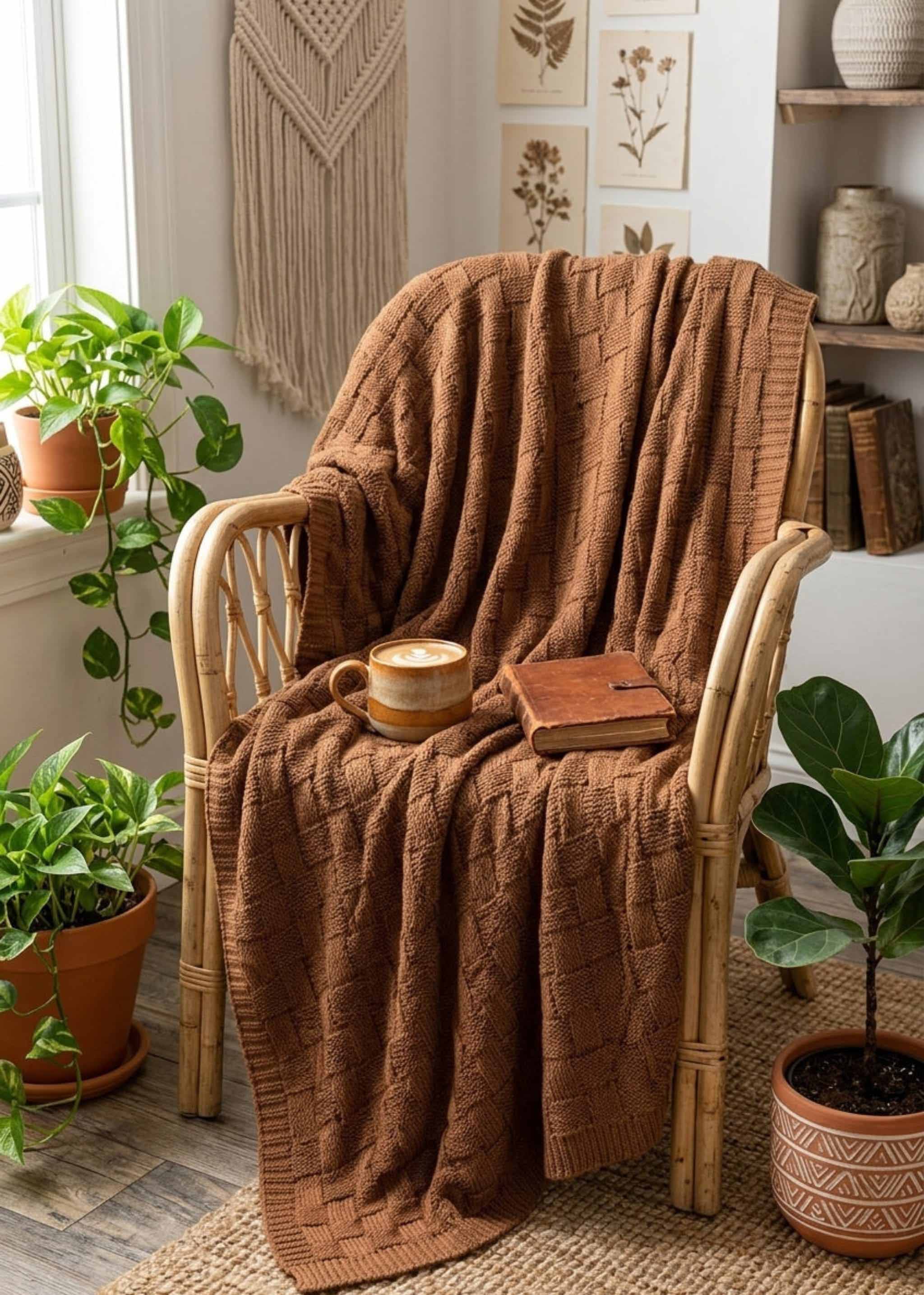 Textured Sustainable Knit Throw Blanket - Basketweave