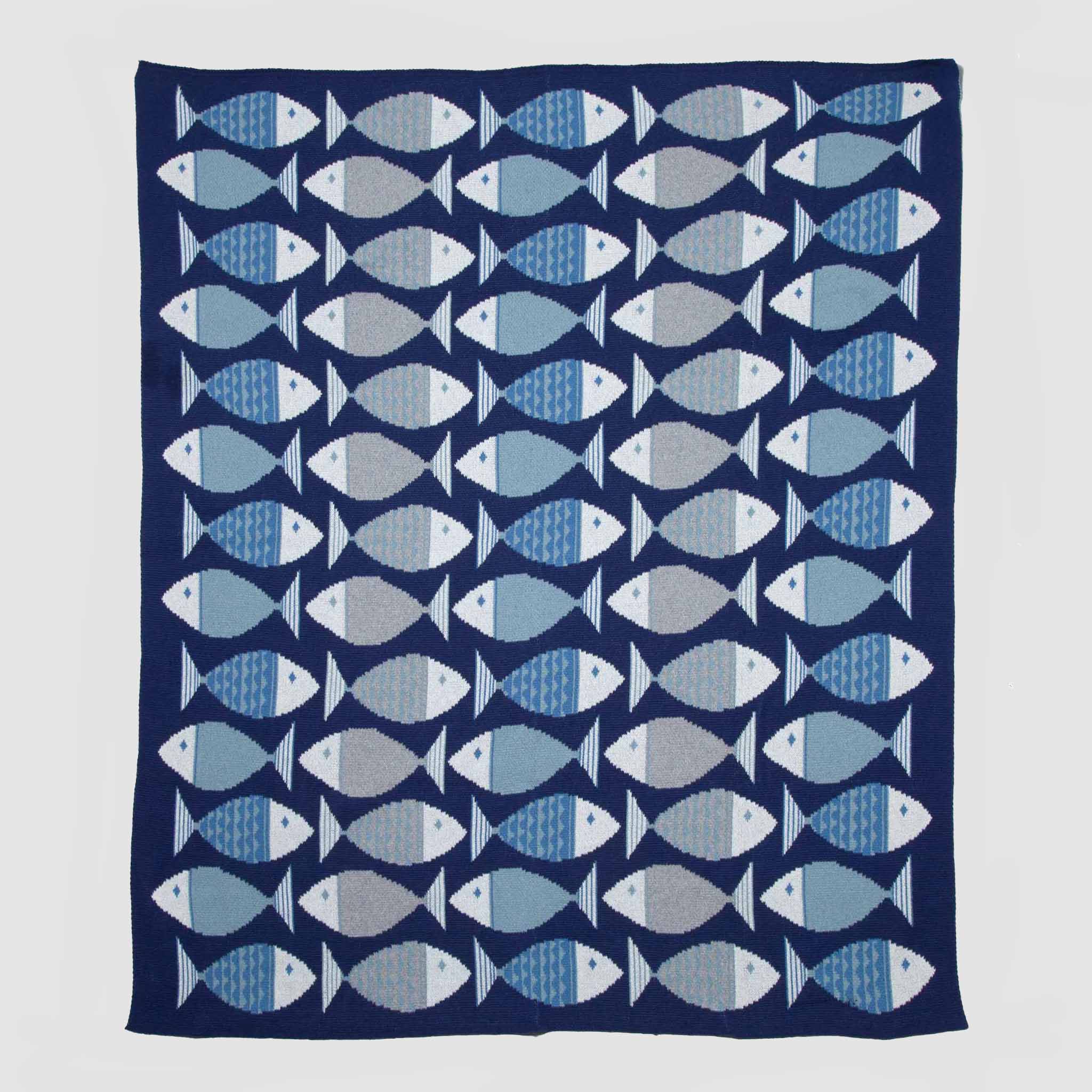 in2green Eco Throw Cotton Sustainable Knit Throw Blanket - Coastal Big Fish 655646738154 BL01FHB2