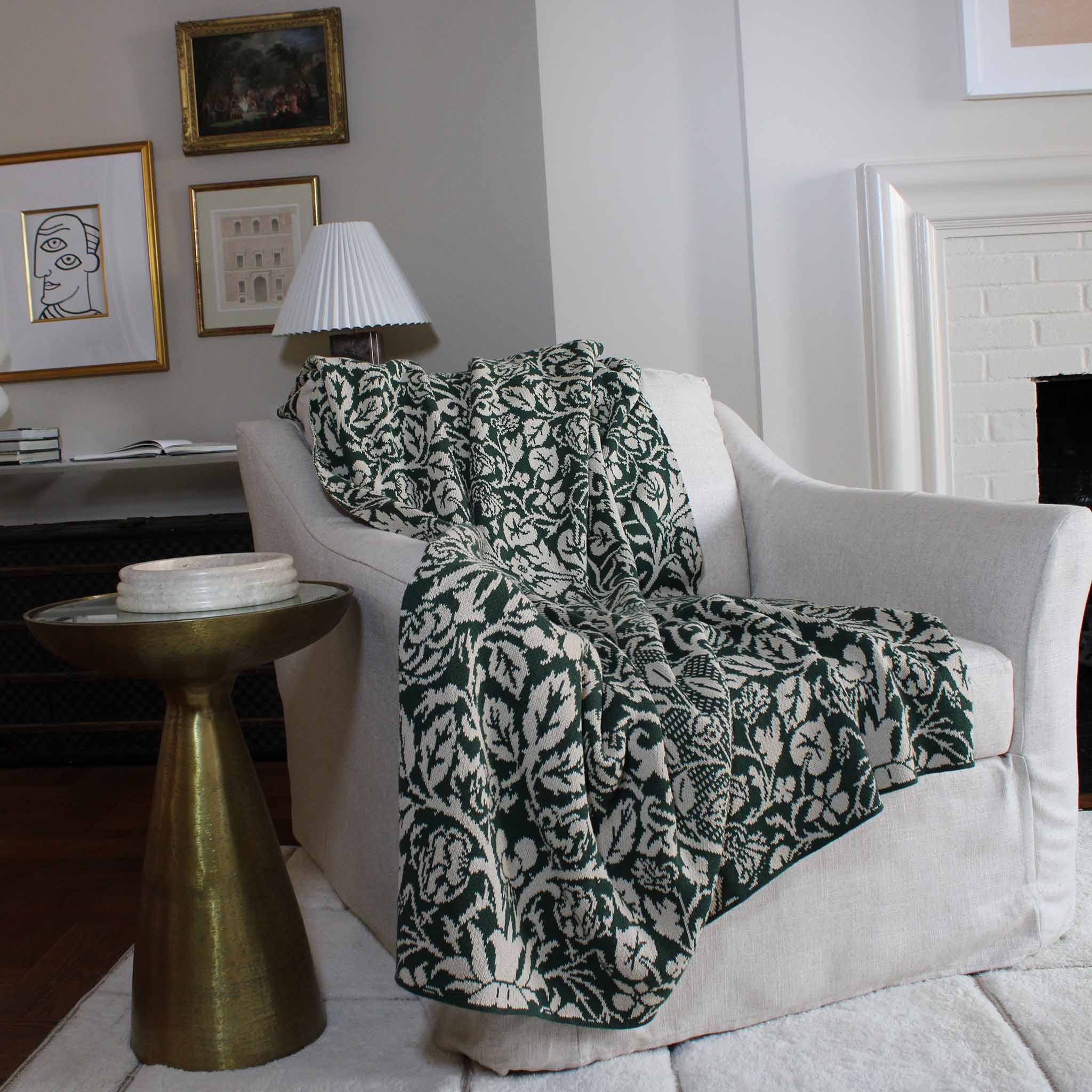 Cotton Sustainable Knit Throw | Winter Holiday Gift - Blossoms by William Morris