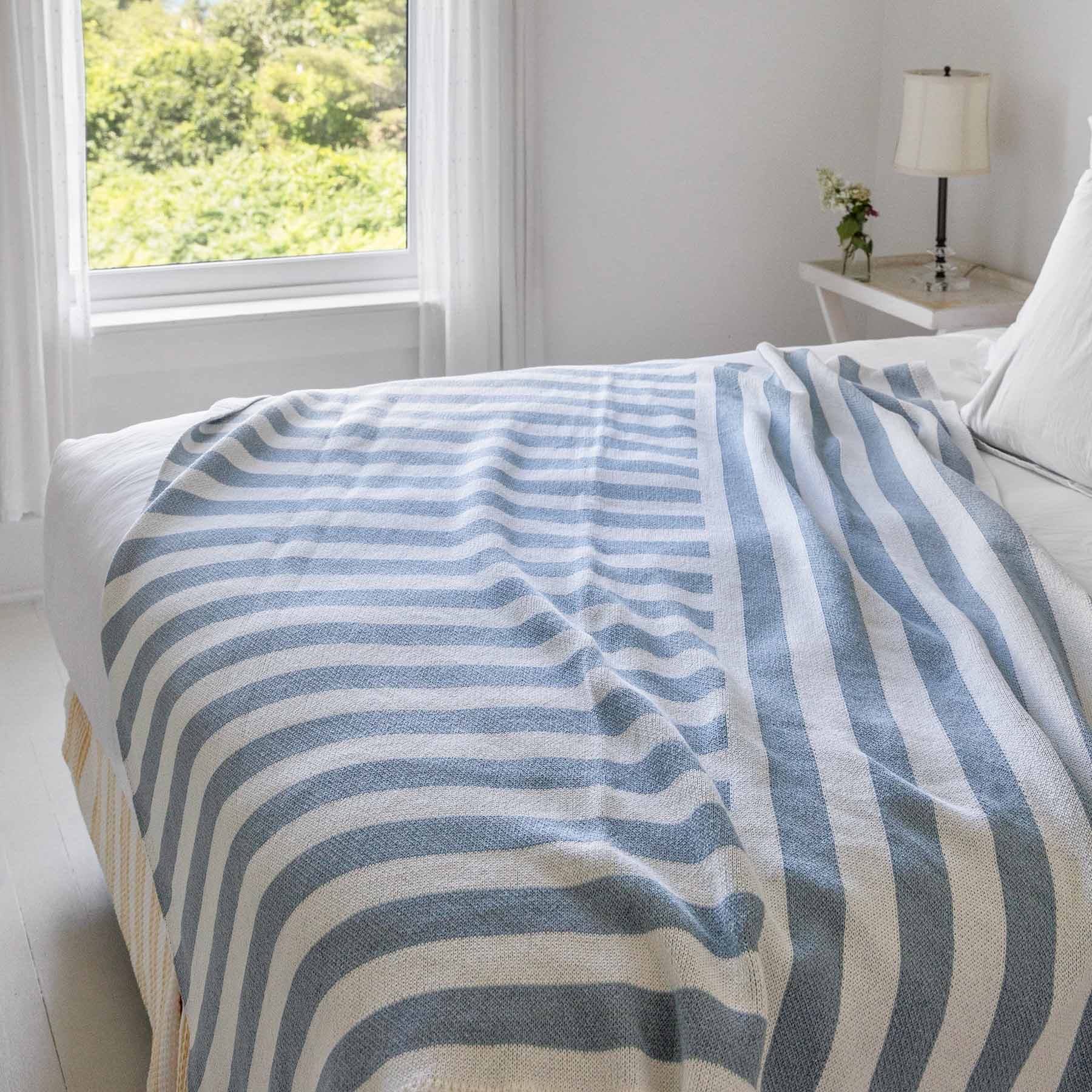 In2Green Swatch Custom Logo Blanket: Personalized Corporate Gift - Coastal Stripe Pattern