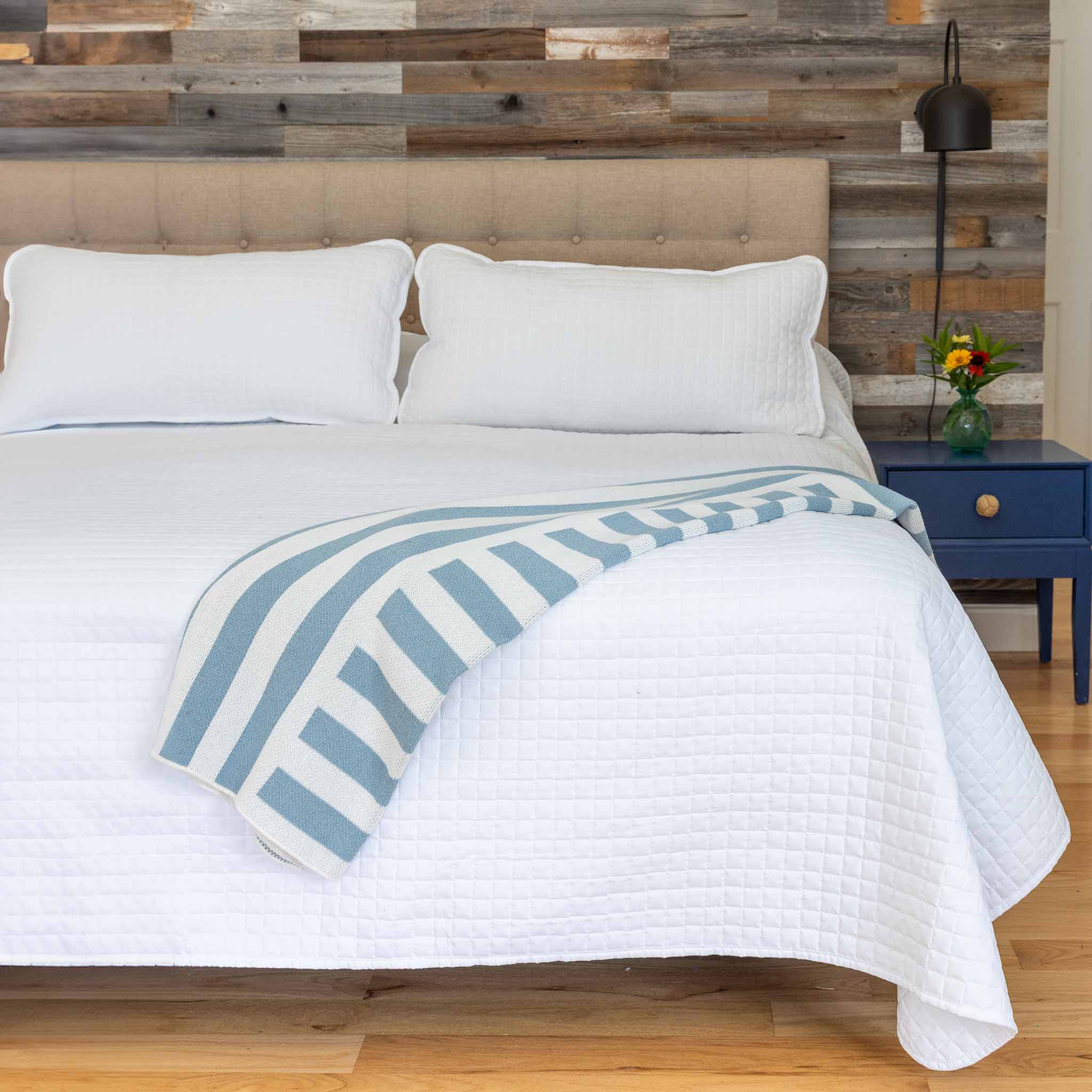 Cotton Sustainable Knit Throw Blanket - Coastal Stripes