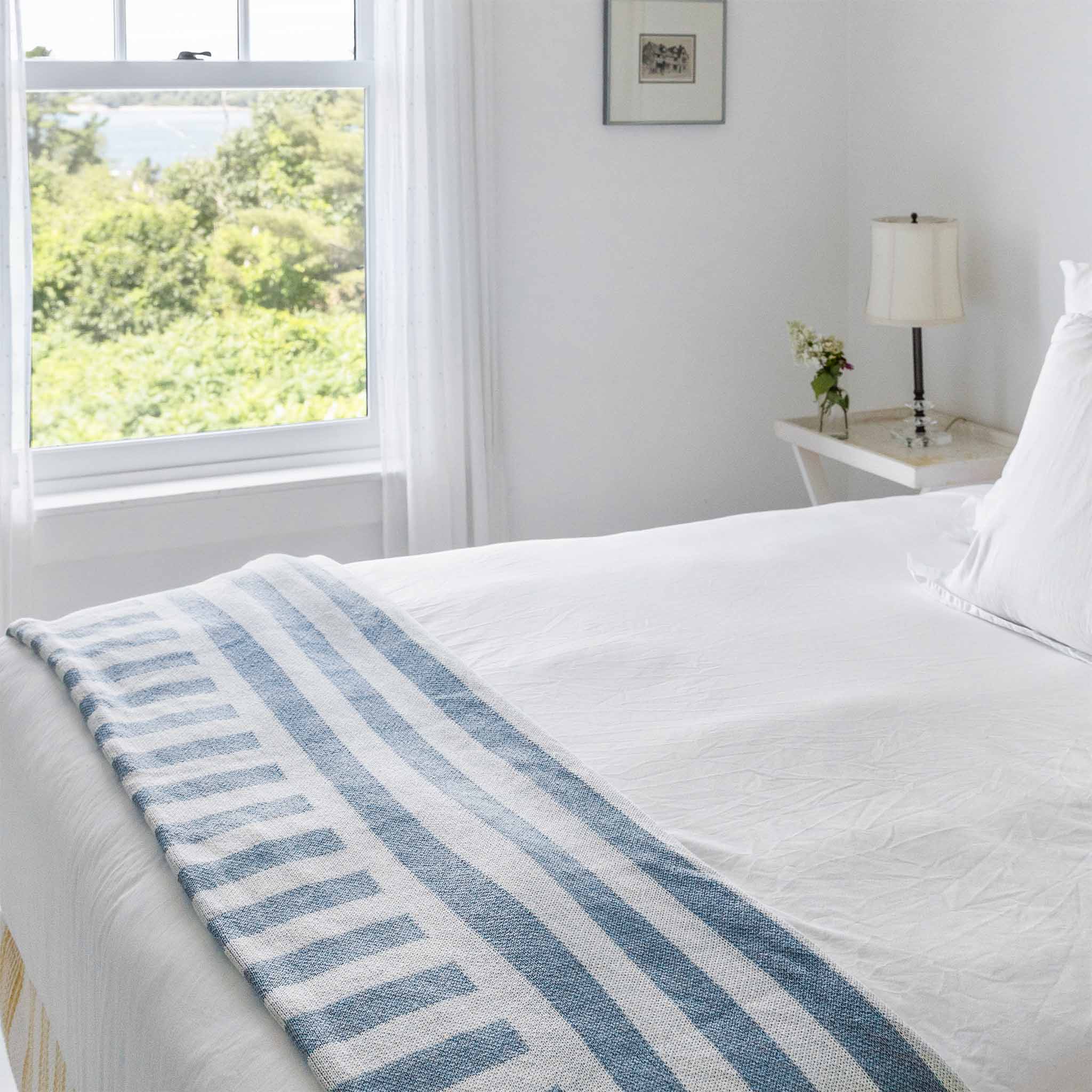 Cotton Sustainable Knit Throw Blanket - Coastal Stripes