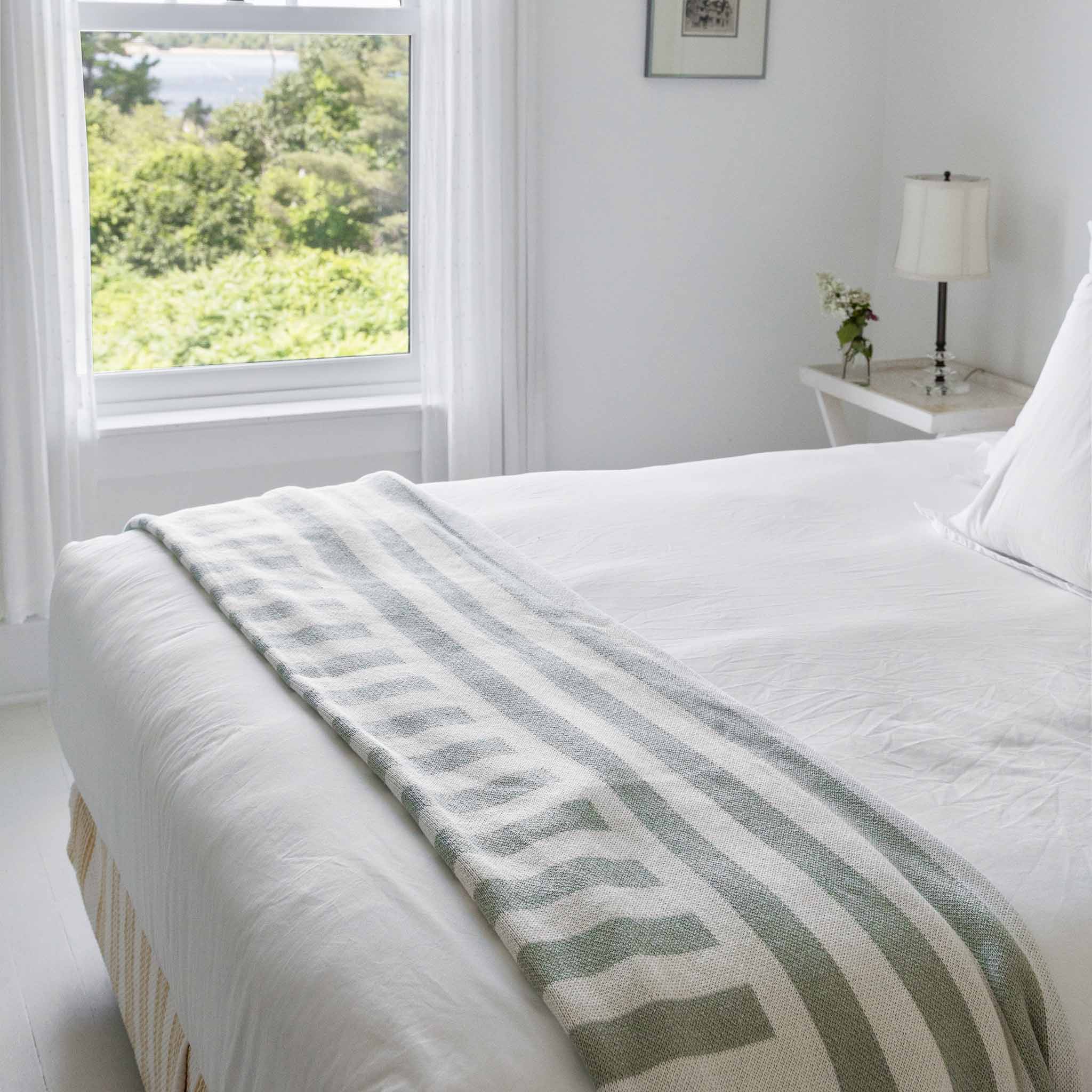 Cotton Sustainable Knit Throw Blanket - Coastal Stripes