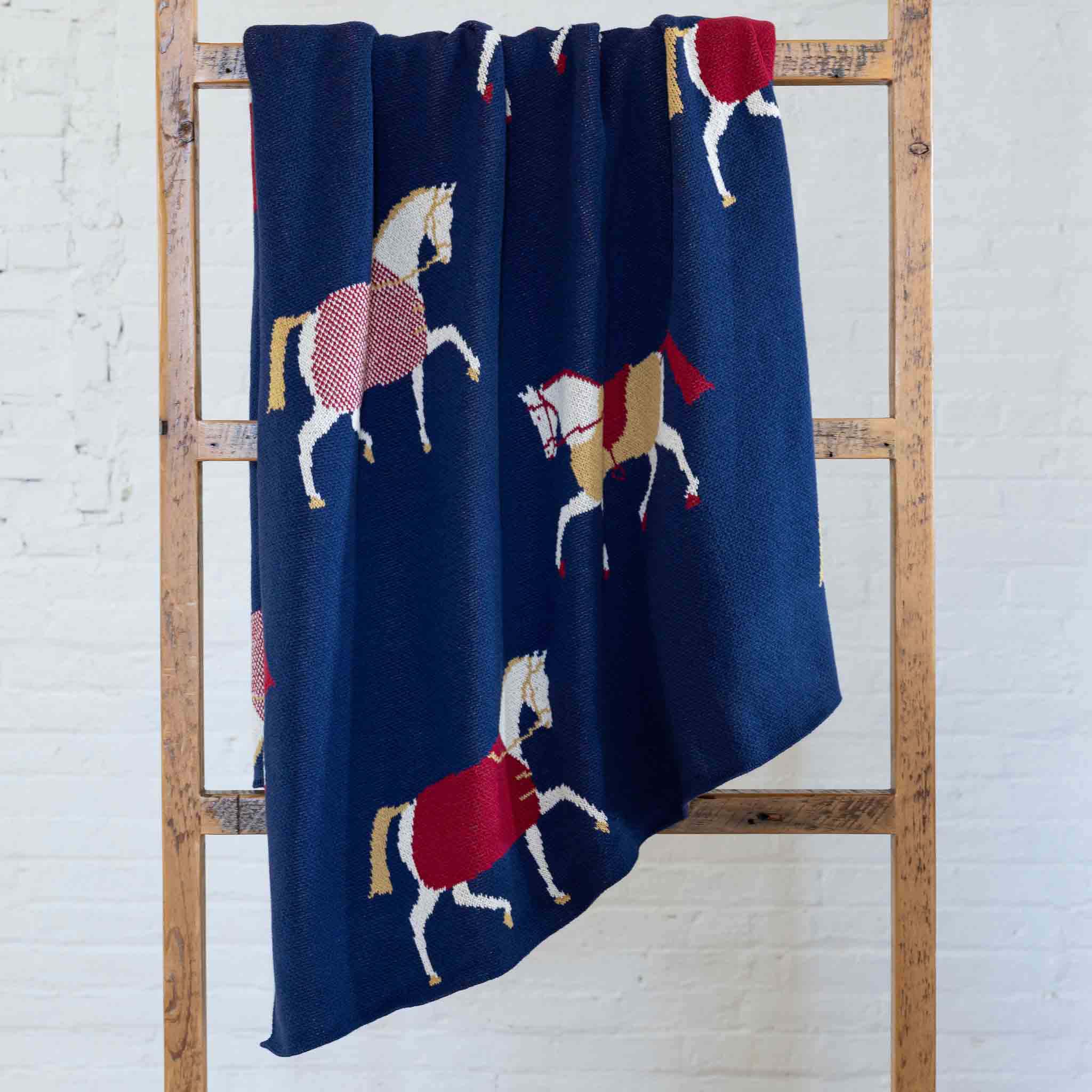in2green Eco Throw Equestrian Cavalcade - Cotton Sustainable Knit Traditional Throw Blanket 601570195105 BL01ECC1