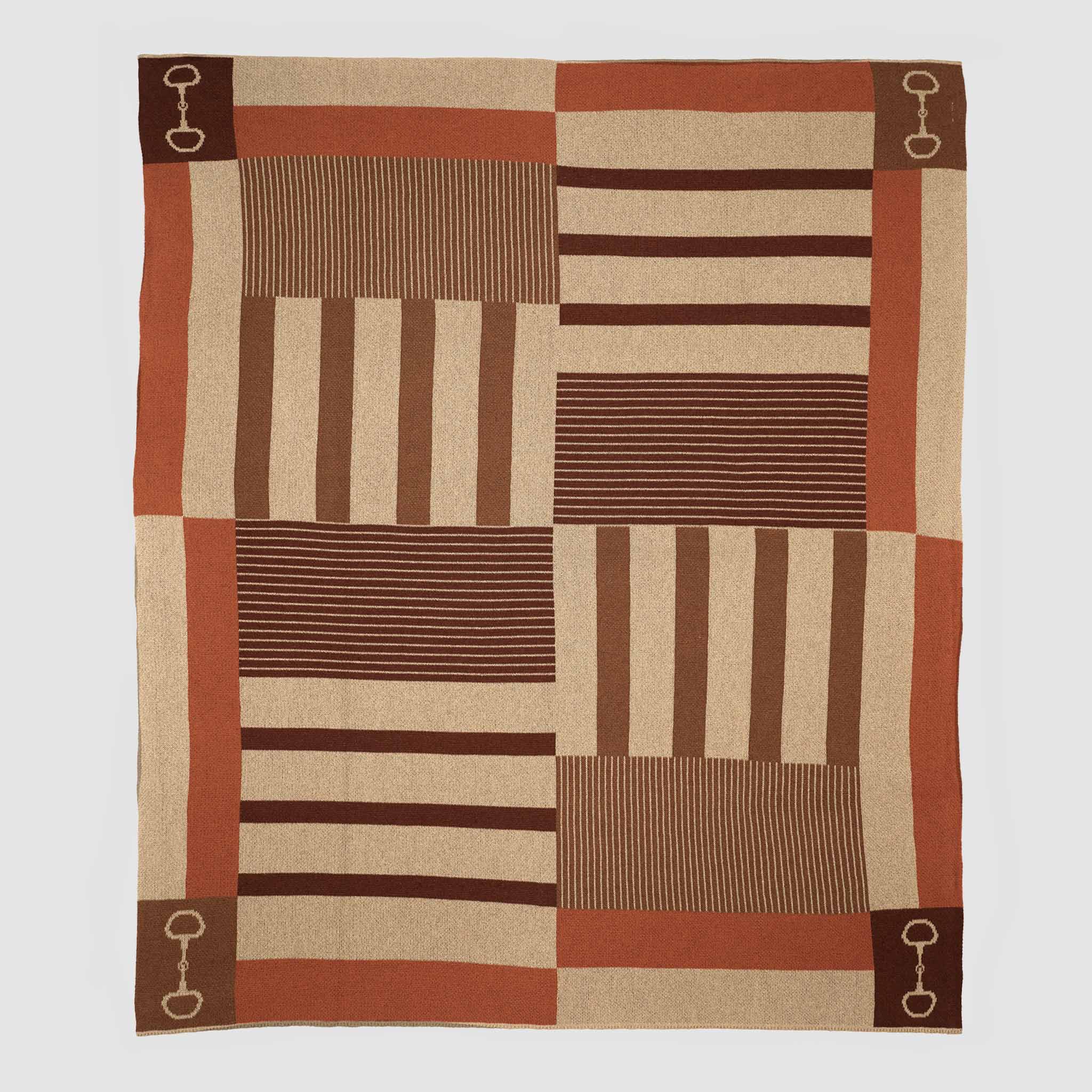 In2Green Eco Throw Cotton Sustainable Knit Plaid Throw Blanket - Equestrian Stable Stripe 601570193965 BL01ESS3