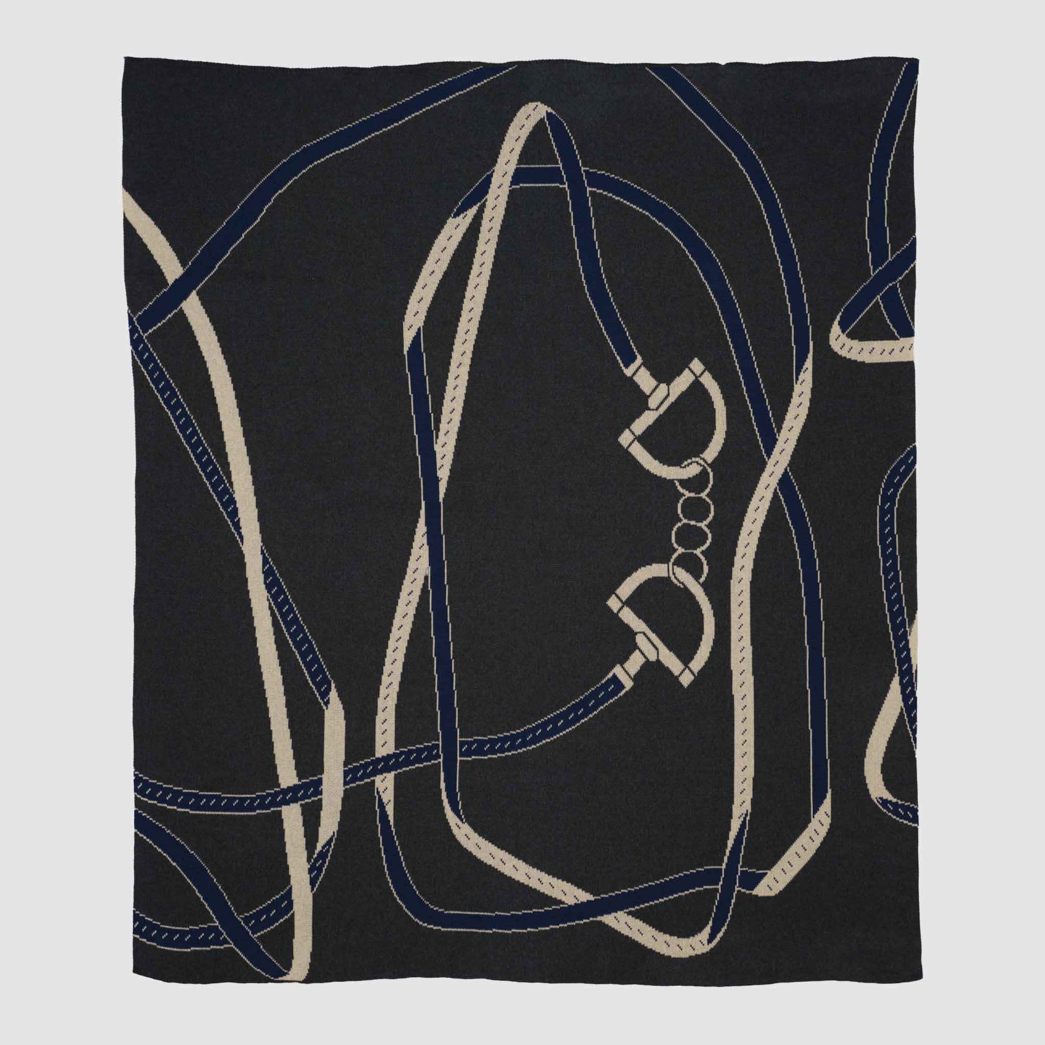 In2Green Eco Throw Cotton Sustainable Knit Patterned Throw Blanket - Equestrian Tack 601570193880 BL01ETK1