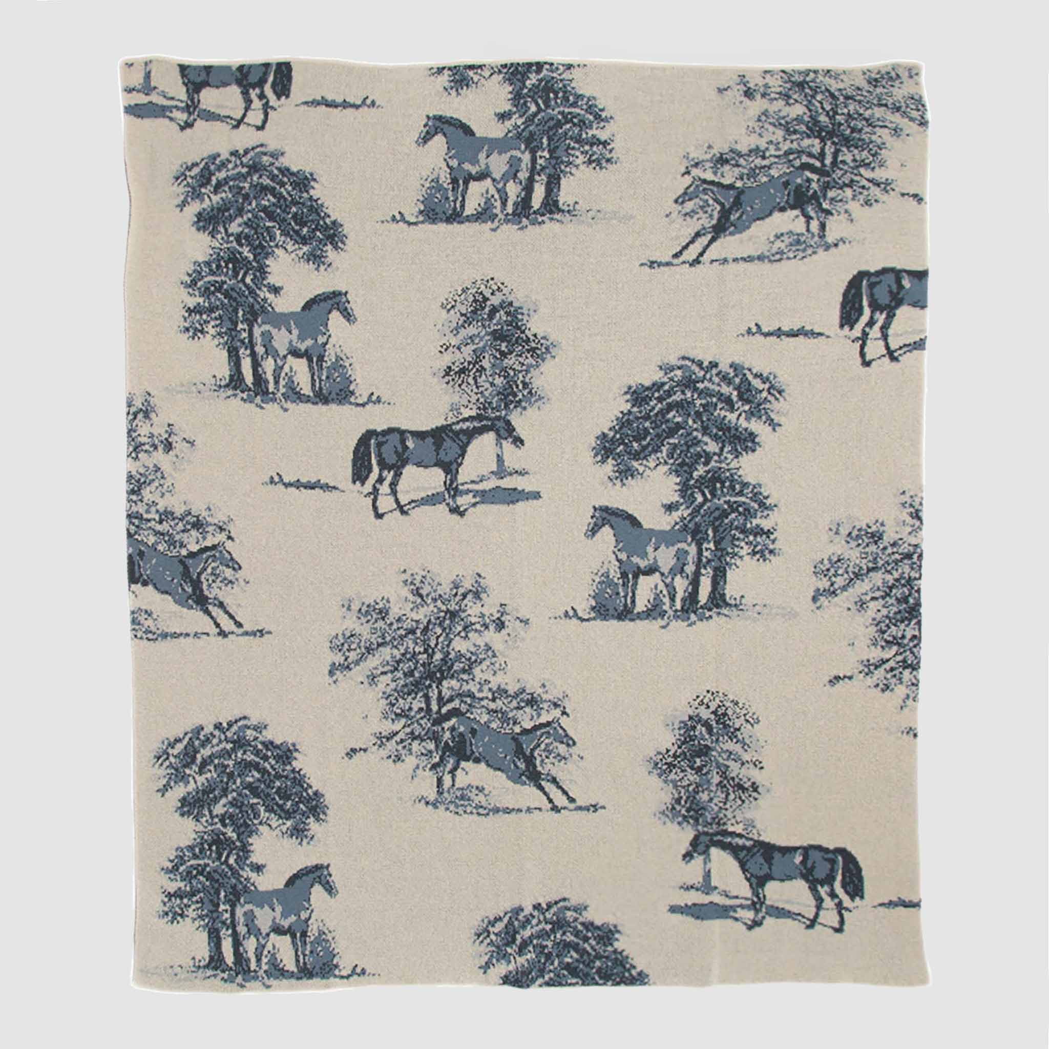 in2green Eco Throw Cotton Sustainable Knit Throw Blanket - Equestrian Toile
