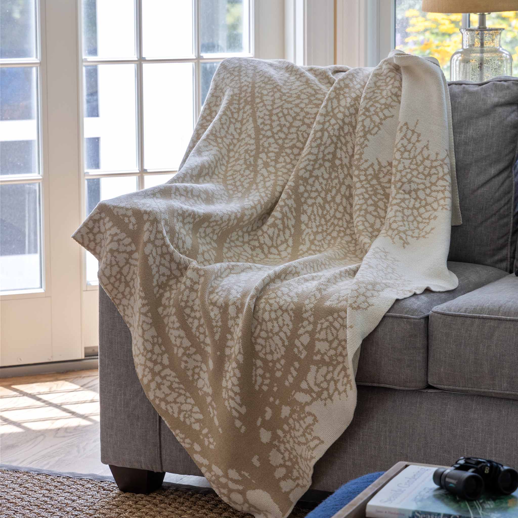 Cotton Sustainable Knit Throw Blanket | Coastal - Fan Coral
