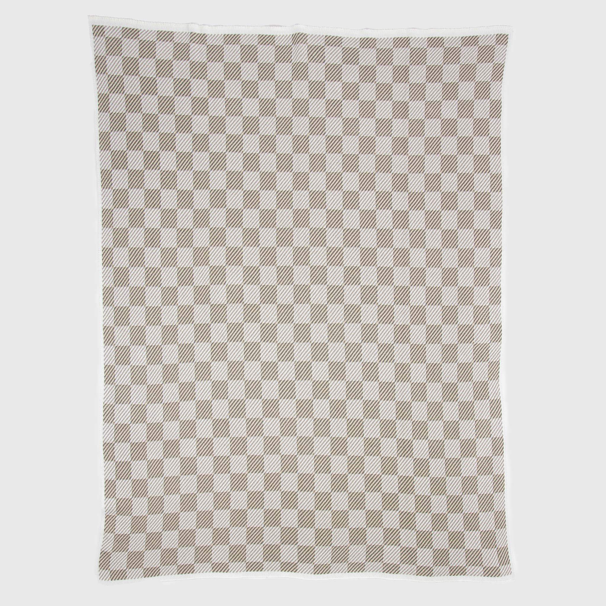 The in2green Gingham Plaid Throw Blanket features a repeating beige and white checkered pattern and is shown against a plain white background.
