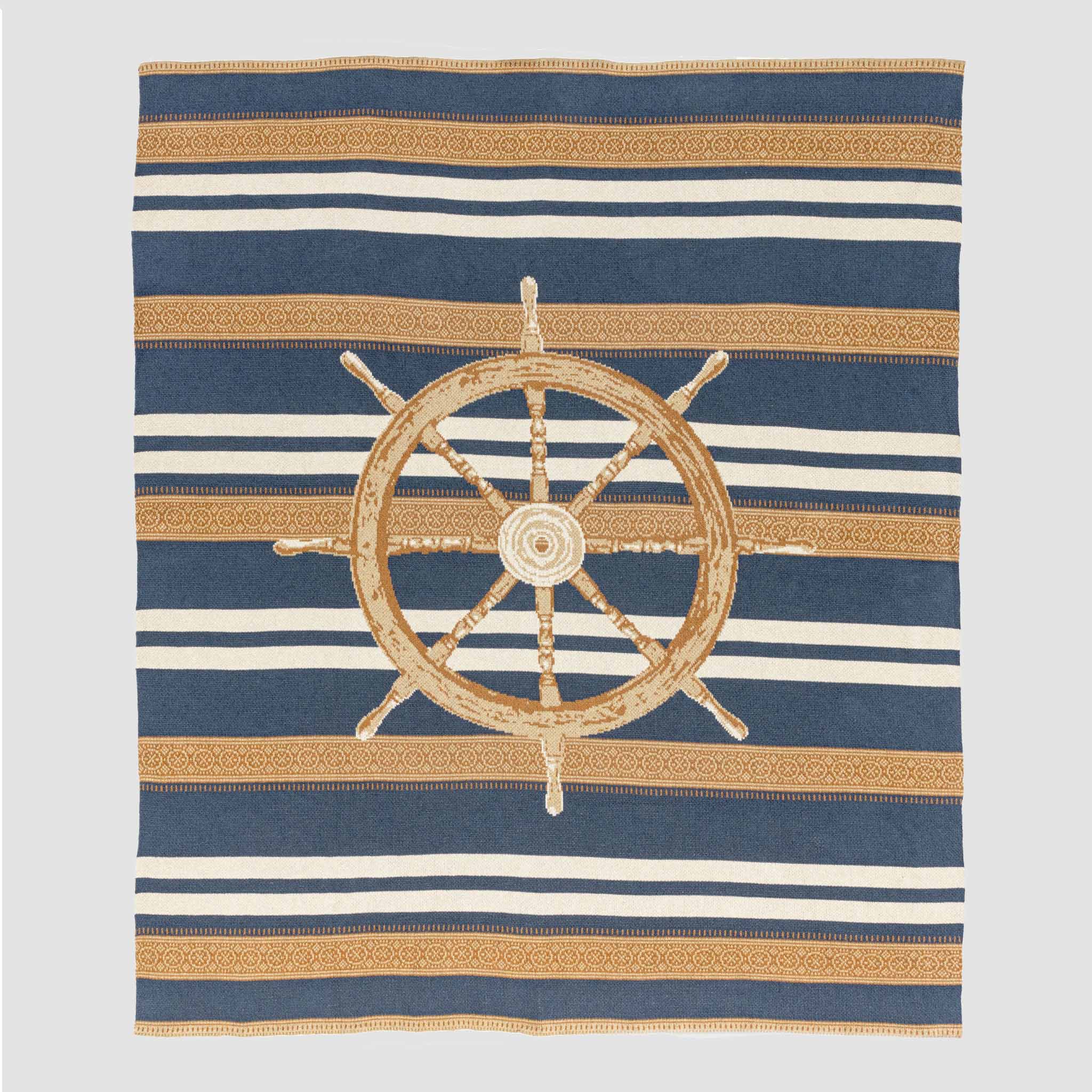 in2green Eco Throw Nautical Captain's Wheel  - Cotton Sustainable Knit Traditional Throw Blanket 601570195051 BL01NCW1