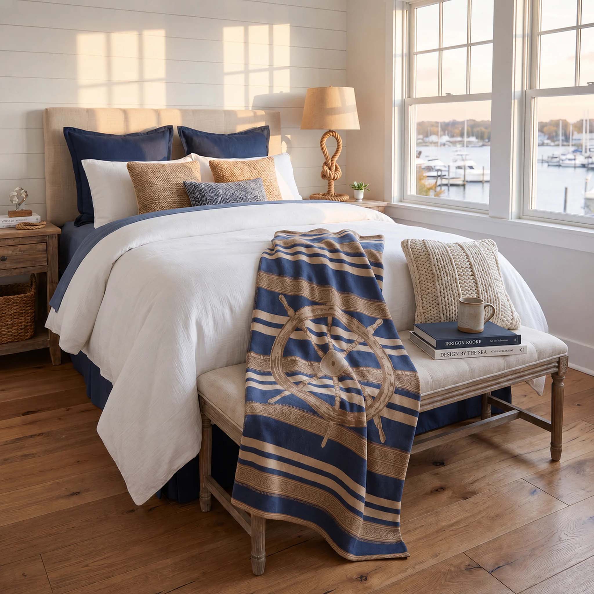 in2green Eco Throw Nautical Captain's Wheel  - Cotton Sustainable Knit Traditional Throw Blanket 601570195051 BL01NCW1