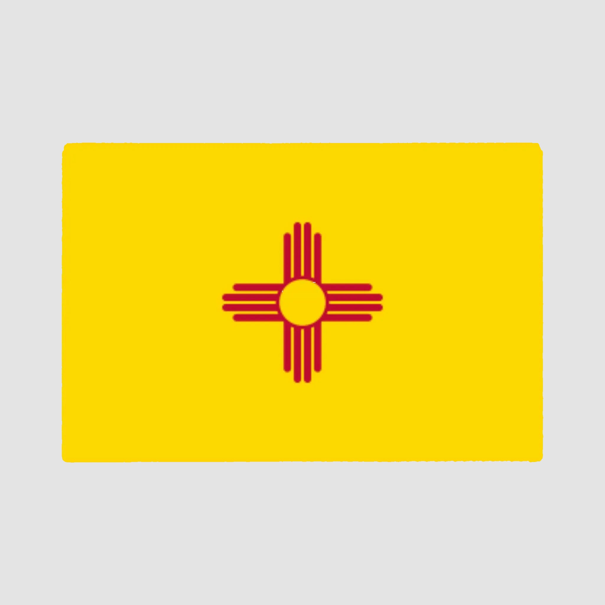 The image showcases the Hometown Pride Flag - Cotton Sustainable Knit Blanket by in2green, featuring the New Mexico state flag’s iconic red Zia sun symbol on a yellow background. Expertly crafted in the USA from recycled cotton, this eco-friendly blanket combines comfort with bold state pride.
