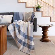 Cotton Sustainable Knit Plaid Solid Throw Blanket - Patchwork Herringbone