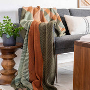 Cotton Sustainable Knit Plaid Solid Throw Blanket - Patchwork Herringbone