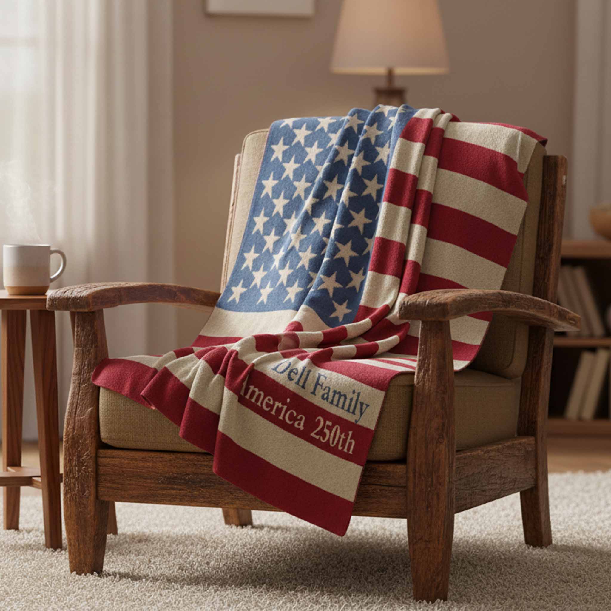 in2green Eco Throw Personalized Vintage American Flag - Cotton Sustainable Knit Blanket 601570194962 CTM-MG-AF
