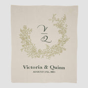 Custom Personalized Wedding Sustainable Knit Throw Blanket - Floral Crest