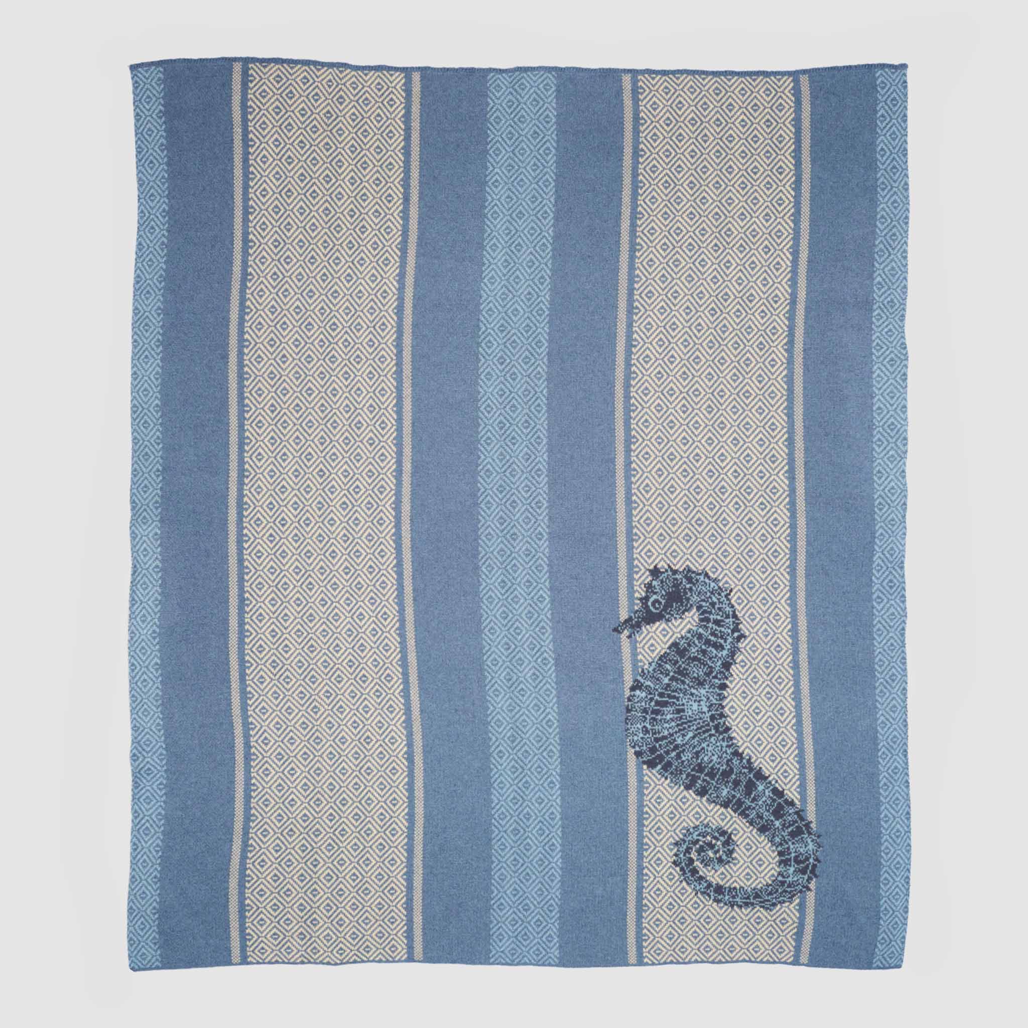 In2Green Eco Throw Cotton Sustainable Knit Throw Blanket | Coastal - Seahorse Square 601570193644 BL01CSH1