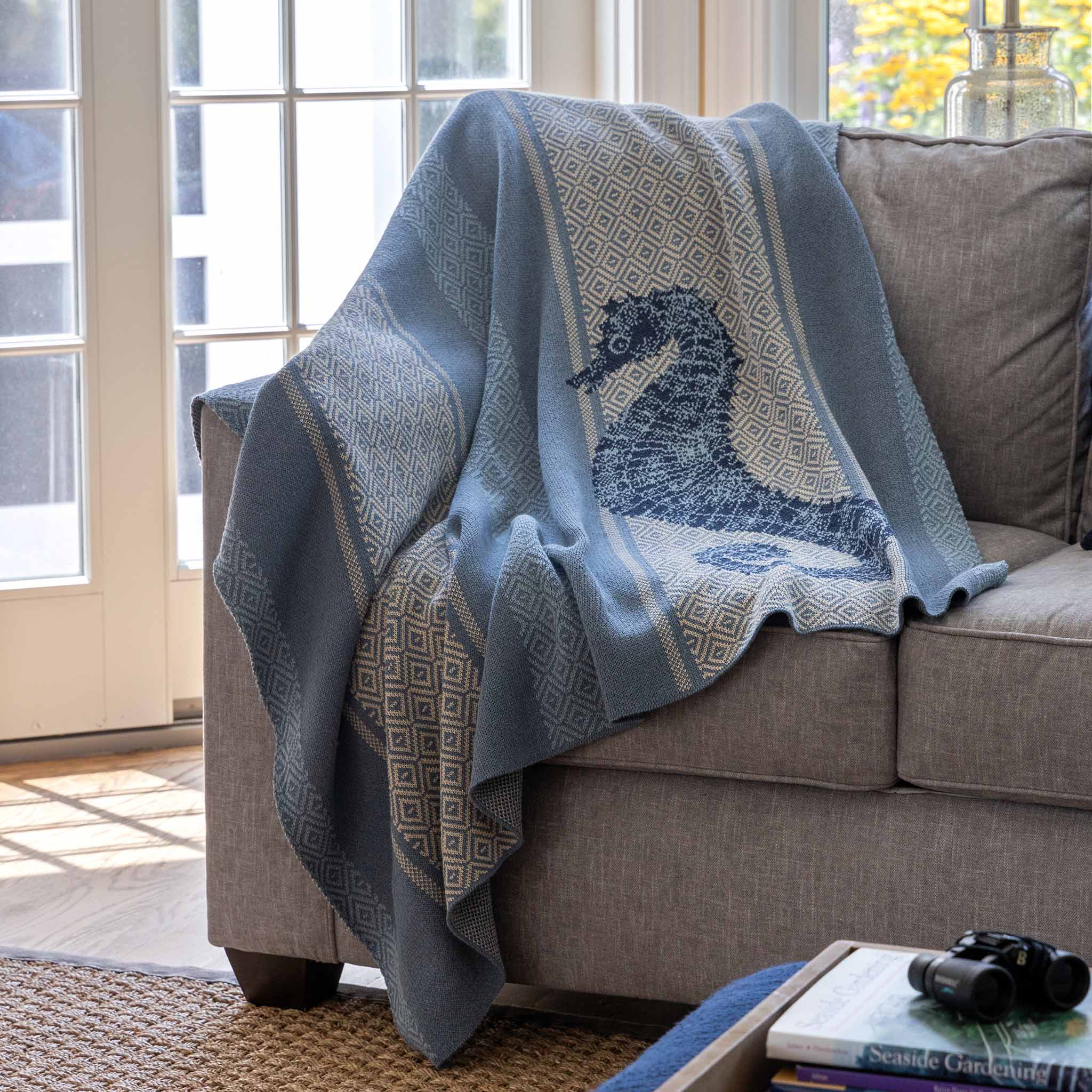 Cotton Sustainable Knit Throw Blanket | Coastal - Seahorse Square