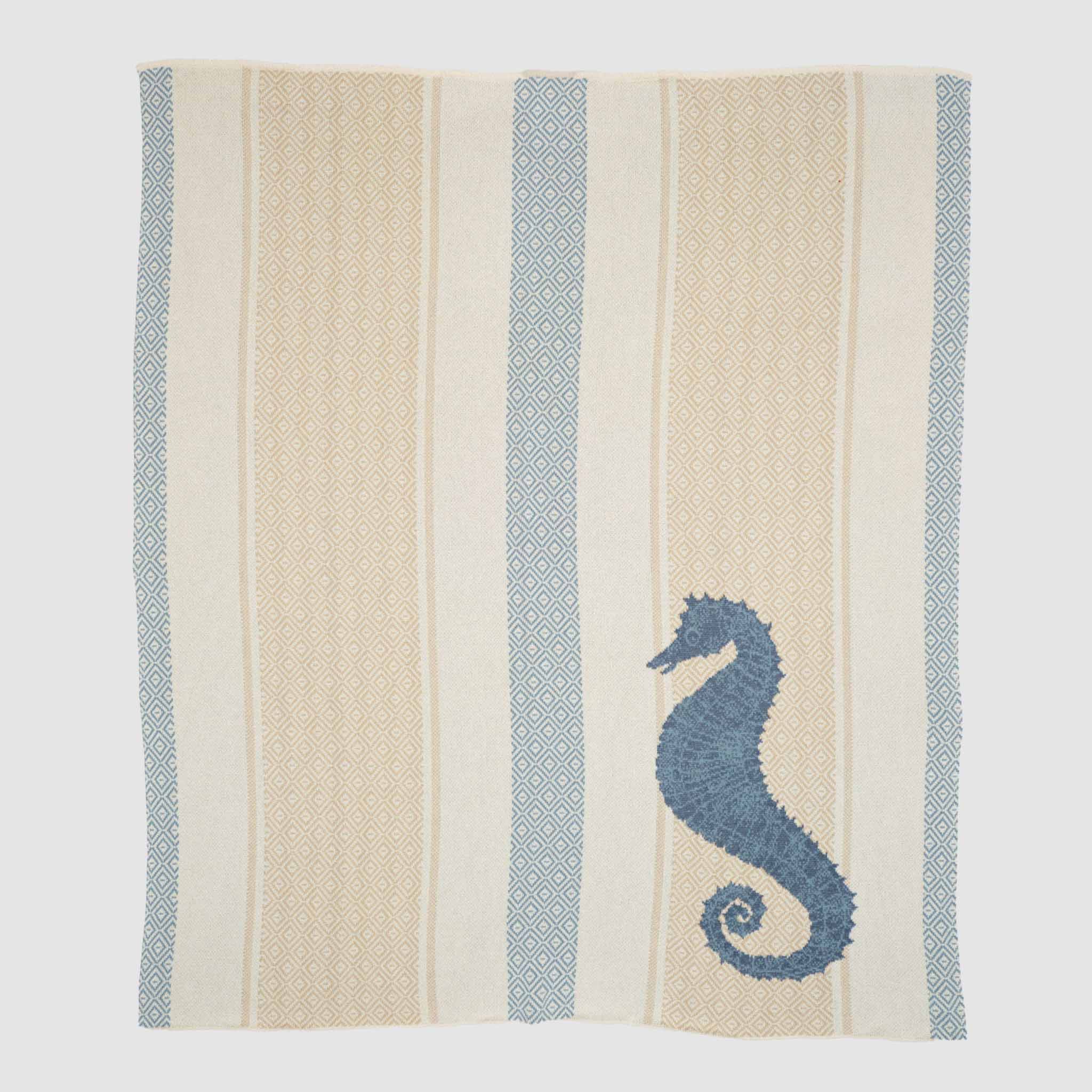 In2Green Eco Throw Cotton Sustainable Knit Throw Blanket | Coastal - Seahorse Square 601570193651 BL01CSH2