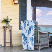 Cotton Sustainable Knit Throw Blanket | Coastal - Seahorse Watercolor