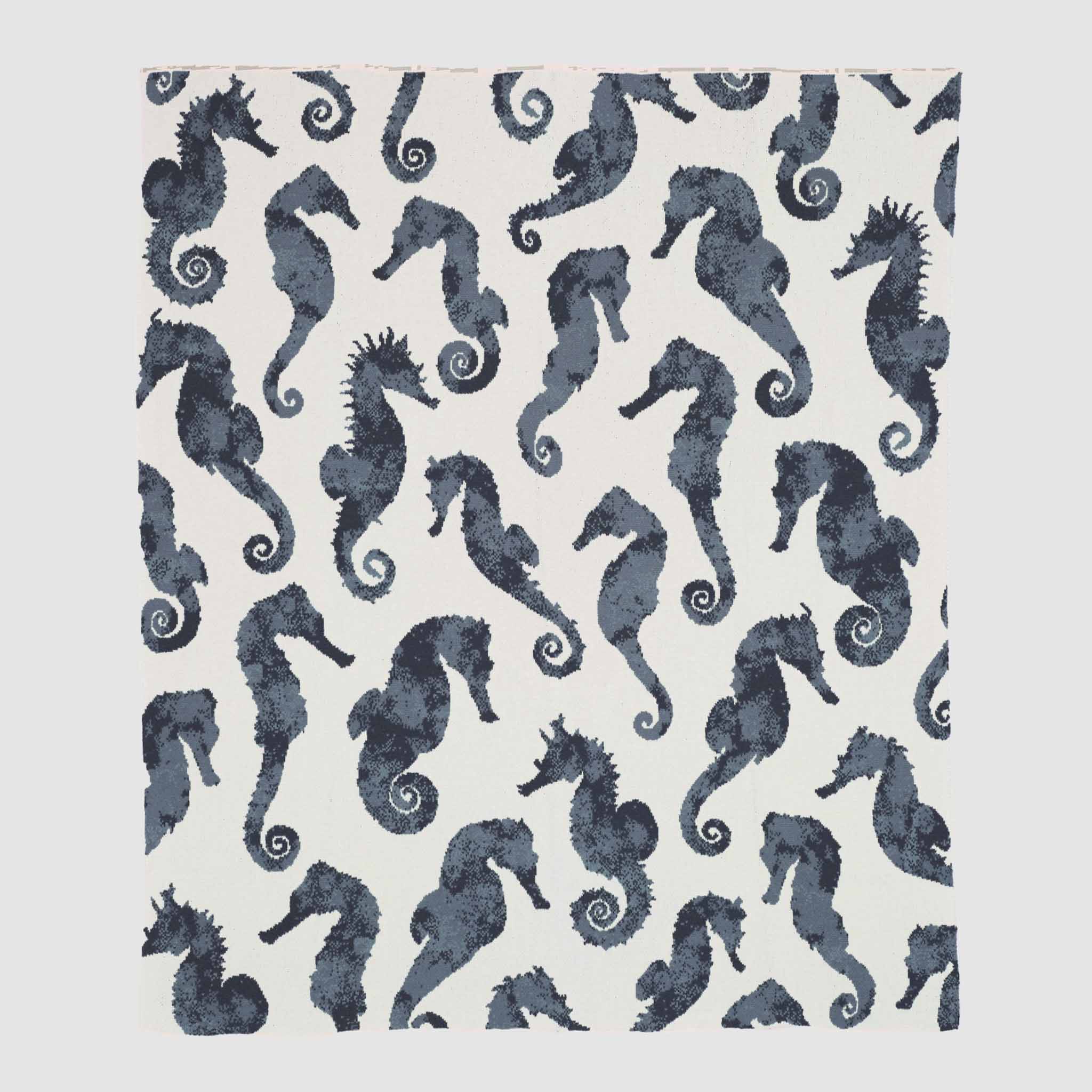 In2Green Eco Throw Cotton Sustainable Knit Throw Blanket | Coastal - Seahorse Watercolor 601570193668 BL01CSW1