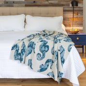 Cotton Sustainable Knit Throw Blanket | Coastal - Seahorse Watercolor