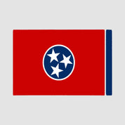 Introducing the Hometown Pride Flag - Cotton Sustainable Knit Blanket by in2green, beautifully made in the USA and featuring a red flag design with a blue circle containing three white stars at the center and a bold vertical blue stripe on the right side.