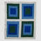 Explore the Bauhaus Throw Blanket by in2green, featuring a Bauhaus-inspired pattern of four squares layered with shades of blue and green on a light grey background. This design highlights an eco-friendly approach, seamlessly blending art with sustainability.