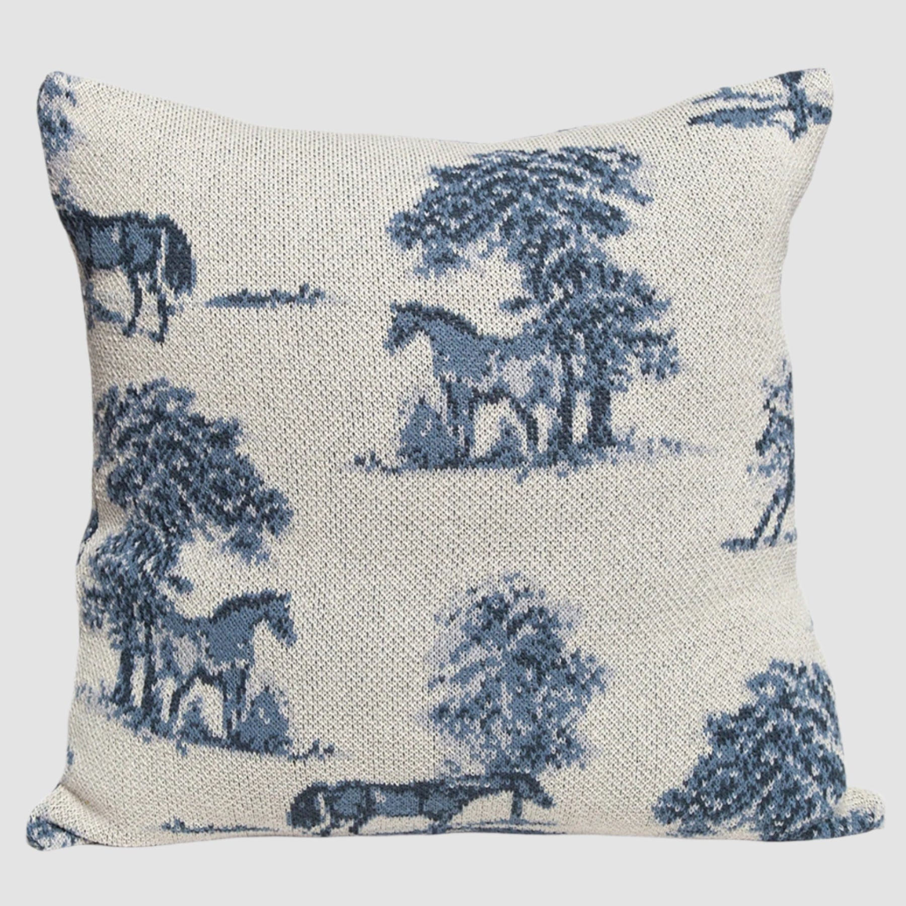 Cotton Sustainable Knit Pillow - Equestrian Toile