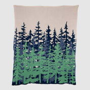 The in2green Poly Tree Line Throw Blanket is a beige, fade-resistant outdoor blanket with layered green pine tree patterns; it's machine-washable for easy care.