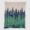 The in2green Poly Tree Line Throw Blanket is a beige, fade-resistant outdoor blanket with layered green pine tree patterns; it's machine-washable for easy care.
