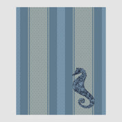 The in2green Seahorse Square Throw Blanket features a blue seahorse on a textured background with alternating light and dark blue vertical stripes, inspired by the Coastal Collection, adding charm to any space.