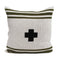 The Swiss Cross Striped Pillow by in2green features a black cross design with two green stripes, blending Scandinavian inspiration with sustainability. Made from recycled cotton, this stylish pillow offers an eco-friendly touch to your decor.
