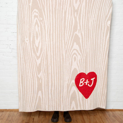 Personalized Woodgrain Heart Throw Blanket